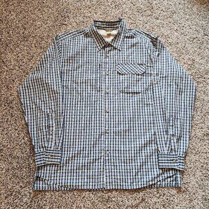 Eddie Bauer Travex Shirt Mens Large Blue Gorpcore Outdoor Hiking Fishing Stretch